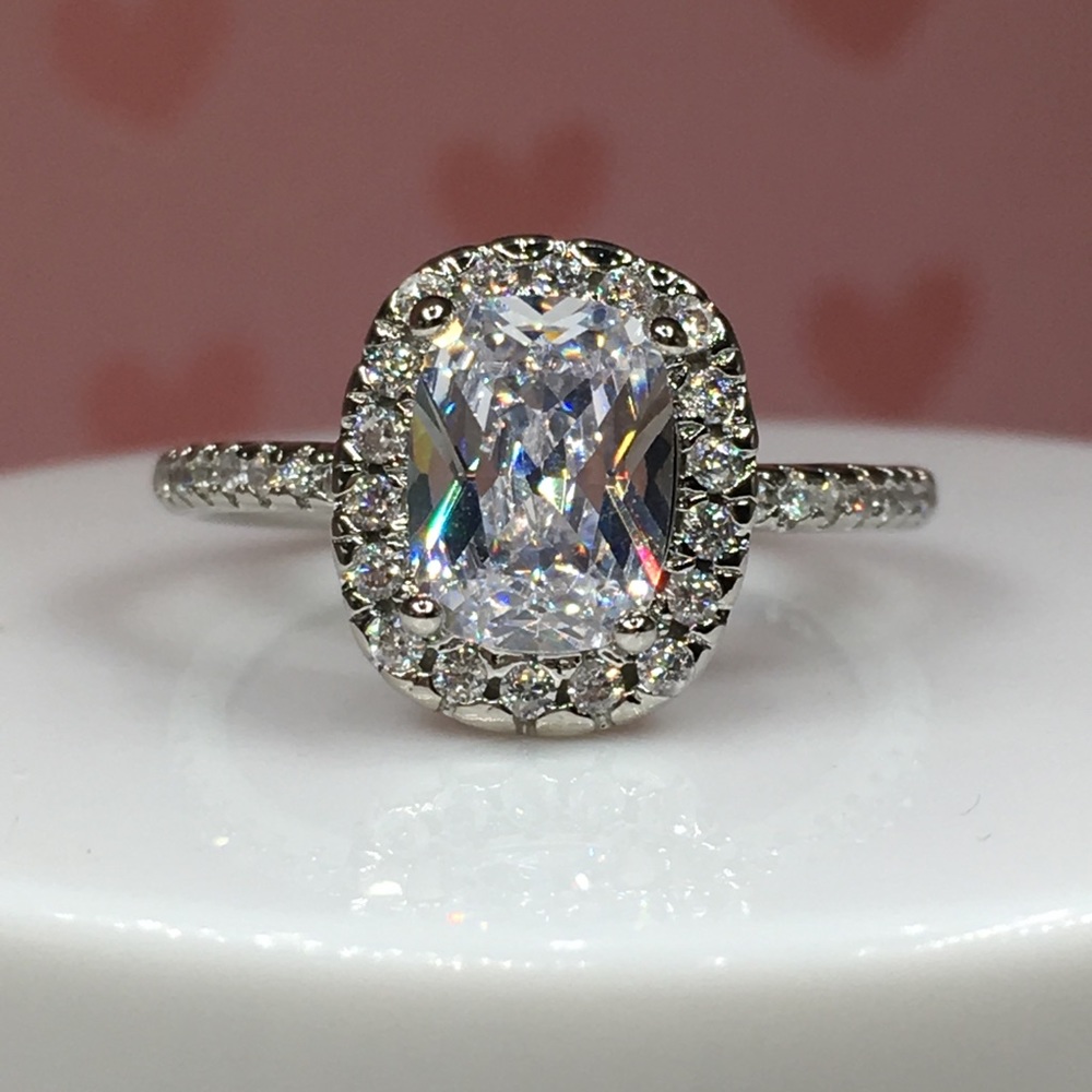 14k white gold engagement halo ring wedding - Picture 3 of 8
